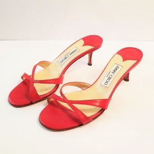 Jimmy Choo Vintage Red Leather Kitten Heel Slides